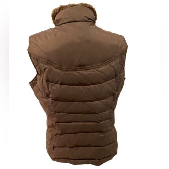 Eddie Bauer Women’s Goose Down Puffer Vest Size Large Brown Faux Fur Collar - Picture 2 of 10